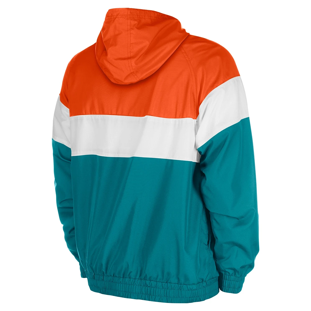 Men's New Era Aqua Miami Dolphins 3rd Down Raglan Quarter-Zip Windbreaker Jacket