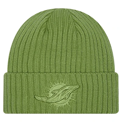 Bonnet tricoté à revers Miami Dolphins vert New Era pour homme