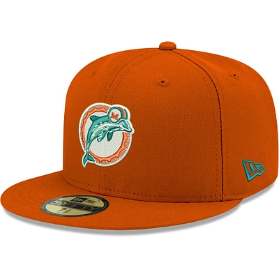 Casquette ajustée New Era Miami Dolphins Omaha Throwback 59FIFTY orange pour homme