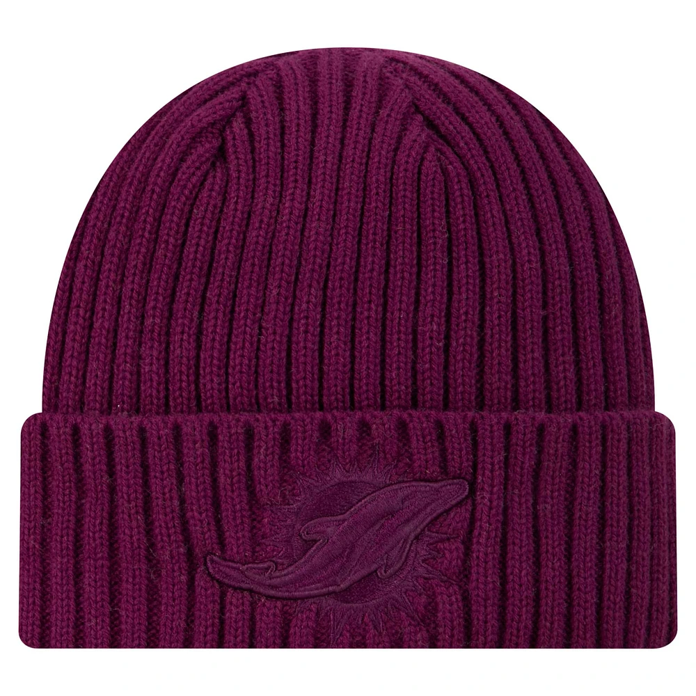 Bonnet tricoté à revers Miami Dolphins violet pour homme New Era Color Pack