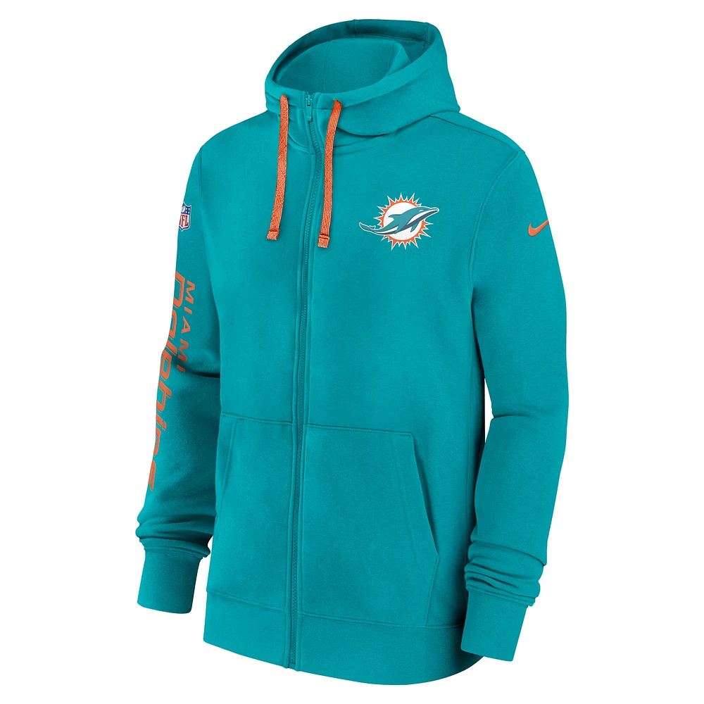Men's Nike Aqua Miami Dolphins 2024 Sideline Club Full-Zip Hoodie