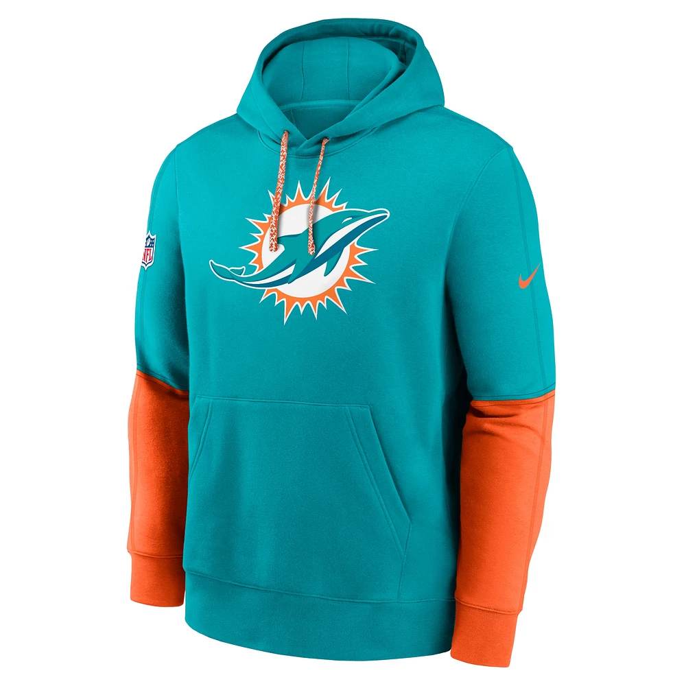 Men's Nike Aqua Miami Dolphins 2024 Sideline Club Pullover Hoodie