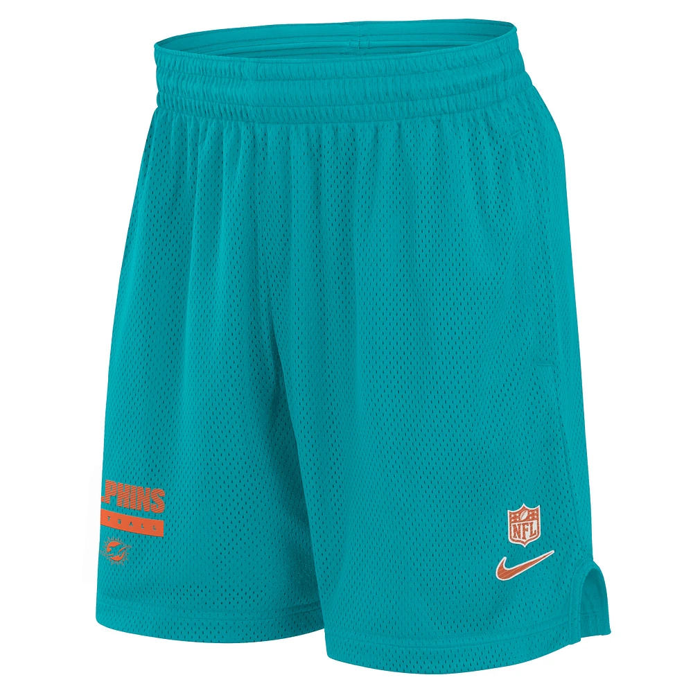 Men's Nike Aqua Miami Dolphins 2024 Sideline Performance Mesh Shorts