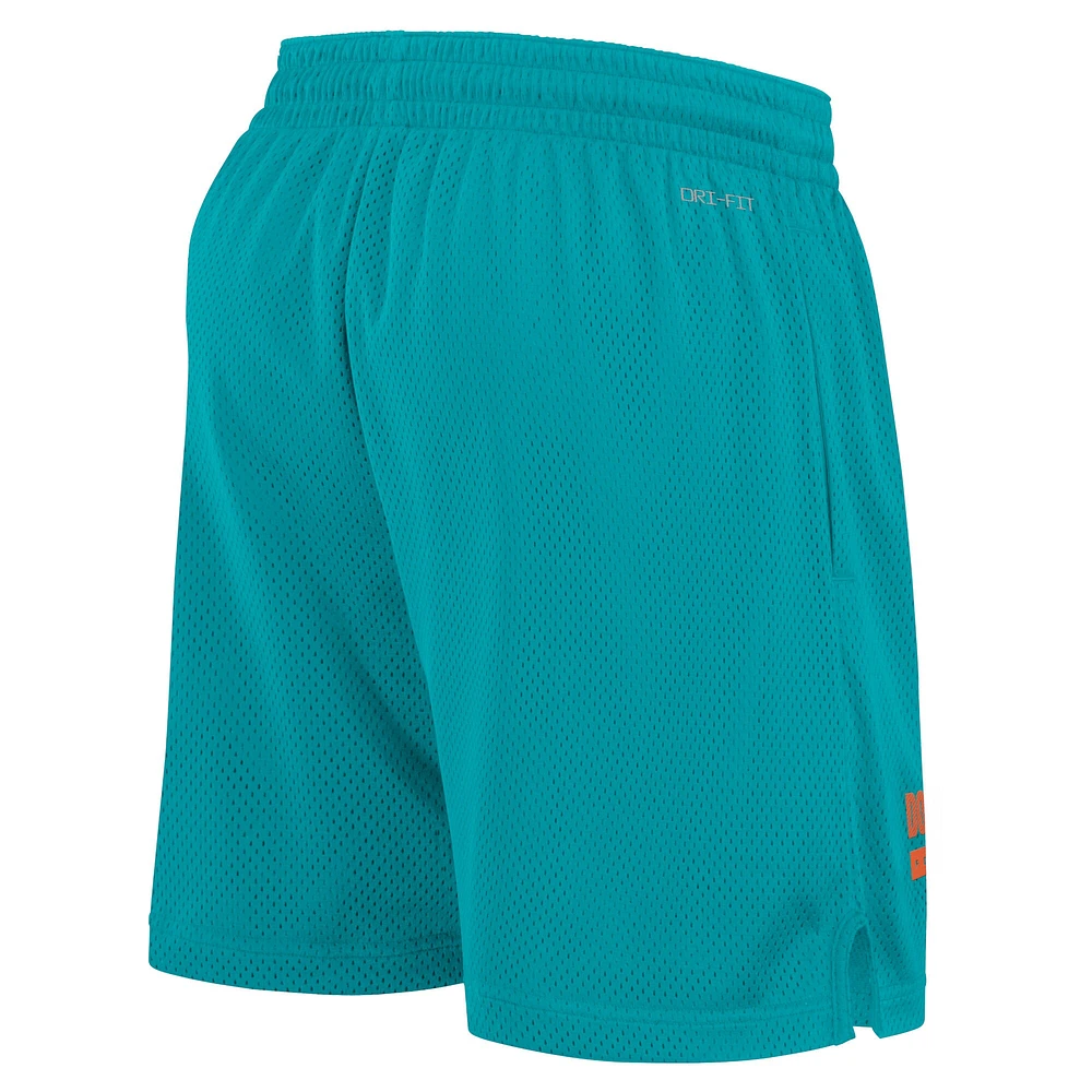 Men's Nike Aqua Miami Dolphins 2024 Sideline Performance Mesh Shorts