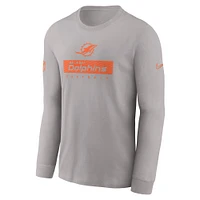 Men's Nike Gray Miami Dolphins Sideline Performance Long Sleeve T-Shirt