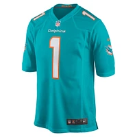 Men's Nike Number 1 Groom Aqua Miami Dolphins Game Jersey