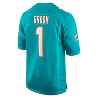 Men's Nike Number 1 Groom Aqua Miami Dolphins Game Jersey