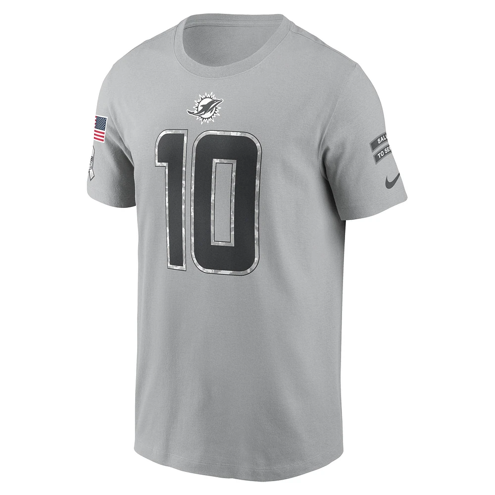 Men's Nike Tyreek Hill Gray Miami Dolphins 2024 Salute To Service Name & Number T-Shirt