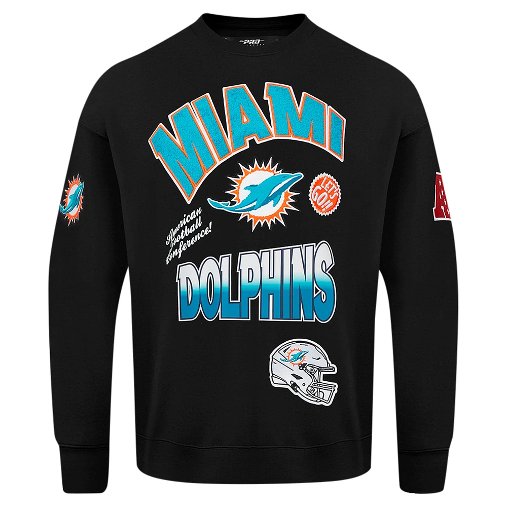 Men's Pro Standard Black Miami Dolphins Turn It Up Drop Shoulder Pullover Sweatshirt