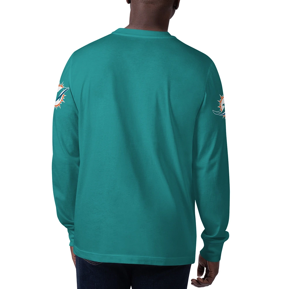 Men's Starter Aqua Miami Dolphins Clutch Hit Long Sleeve T-Shirt