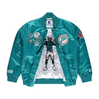 Men's Starter Aqua Miami Dolphins Exclusive Satin Full-Snap Varsity Jacket