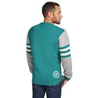Men's Tommy Hilfiger Aqua/Heather Gray Miami Dolphins Acrylic Crewneck Pullover Sweatshirt