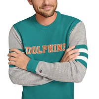 Men's Tommy Hilfiger Aqua/Heather Gray Miami Dolphins Acrylic Crewneck Pullover Sweatshirt