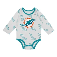 Ensemble 3 pièces pour nouveau-né et bébé Miami Dolphins Little Champ, body à manches longues, pantalon bonnet revers