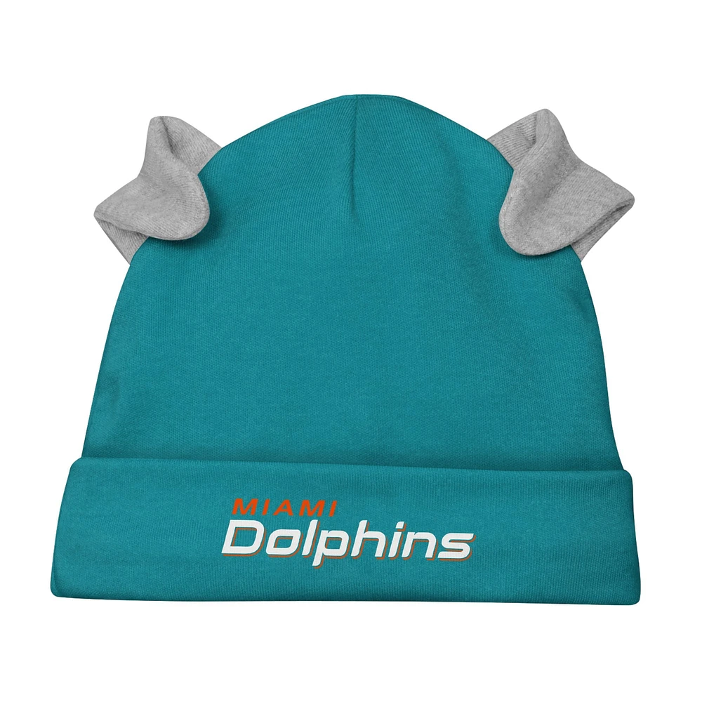 Ensemble 3 pièces pour nouveau-né et bébé Miami Dolphins Little Champ, body à manches longues, pantalon bonnet revers