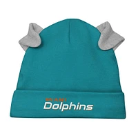 Ensemble 3 pièces pour nouveau-né et bébé Miami Dolphins Little Champ, body à manches longues, pantalon bonnet revers