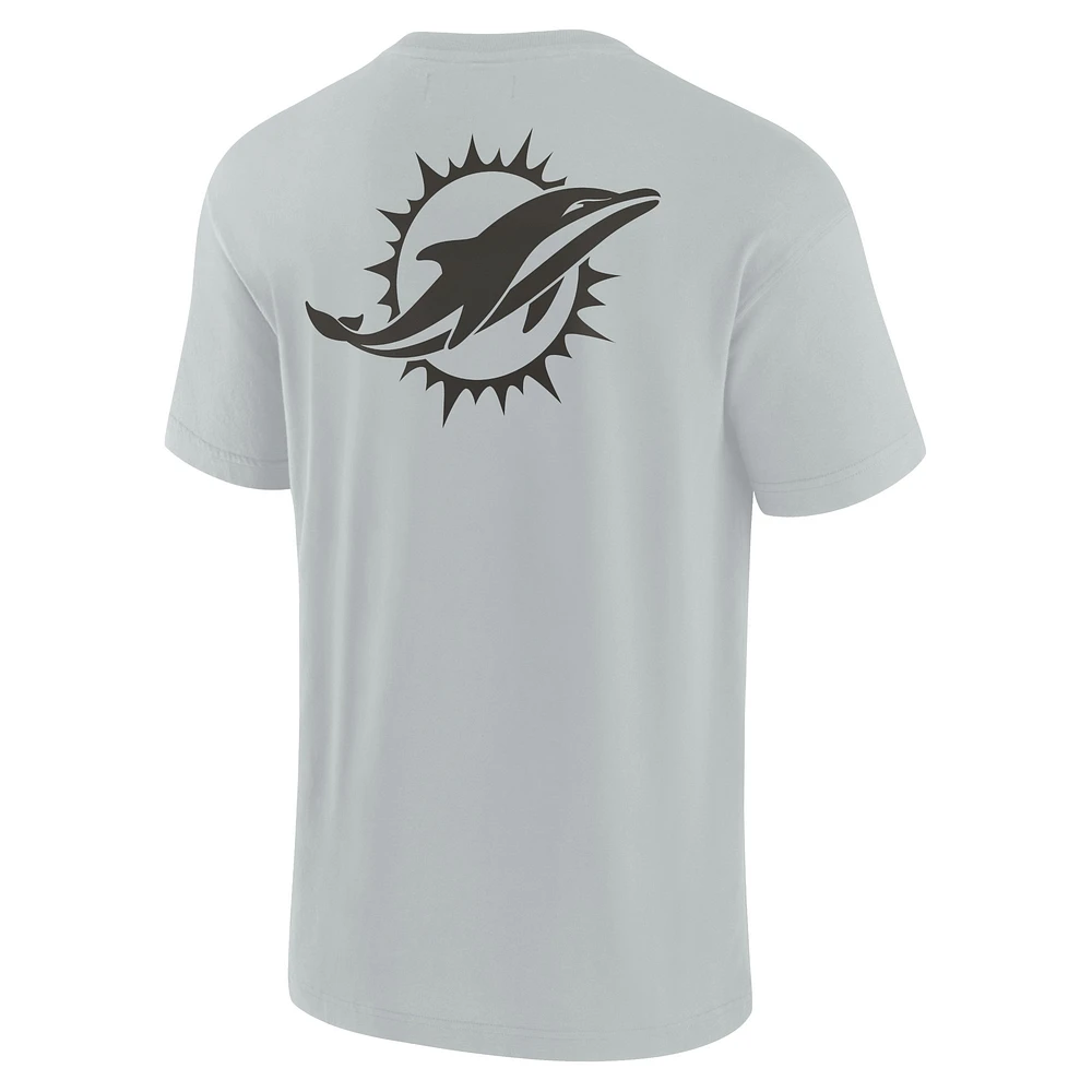 T-shirt unisexe gris à manches courtes et super doux avec logo des Miami Dolphins