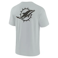T-shirt unisexe gris à manches courtes et super doux avec logo des Miami Dolphins