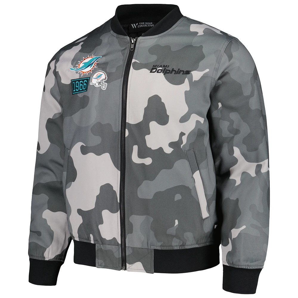 Unisex The Wild Collective Gray Miami Dolphins Camo Bomber Jacket