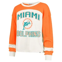 Women's '47 Cream Miami Dolphins Double Header Curve Raglan Long Sleeve Crop Top