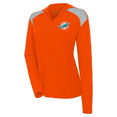 T-shirt à capuche manches longues Opulent Orange Antigua pour femme Miami Dolphins