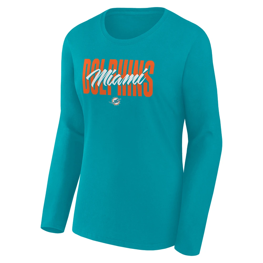 Women's Aqua Miami Dolphins Grip Long Sleeve T-Shirt