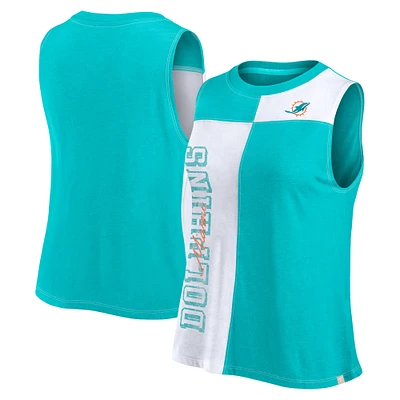 Débardeur à blocs de couleurs Fanatics Aqua/White Miami Dolphins Script pour femmes