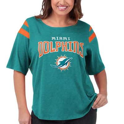 T-shirt Linebacker G-III 4Her by Carl Banks Aqua Miami Dolphins pour femme