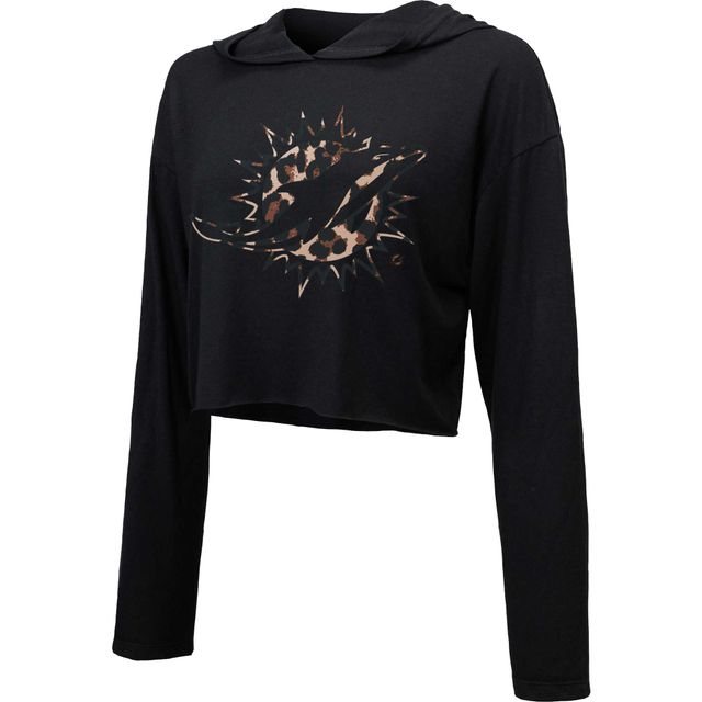 Majestic Threads Sweat à capuche court léopard Miami Dolphins noir pour femme