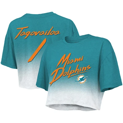 Haut court Majestic Threads Tua Tagovailoa Aqua/Blanc pour femmes des Dolphins de Miami Dip-Dye Nom et numéro du joueur