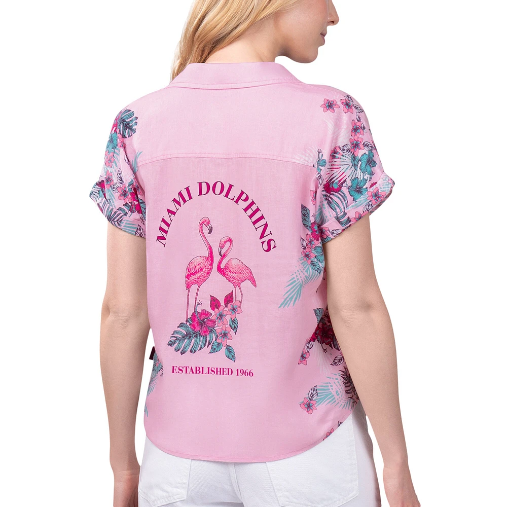 Women's Margaritaville Pink Miami Dolphins Stadium Tie-Front Button-Up Shirt