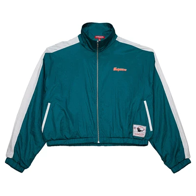 Veste courte entièrement zippée en nylon pour femme Mitchell & Ness Aqua Miami Dolphins