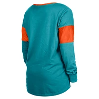 Women's New Era Aqua Miami Dolphins Lace-Up Notch-Neck Long Sleeve T-Shirt