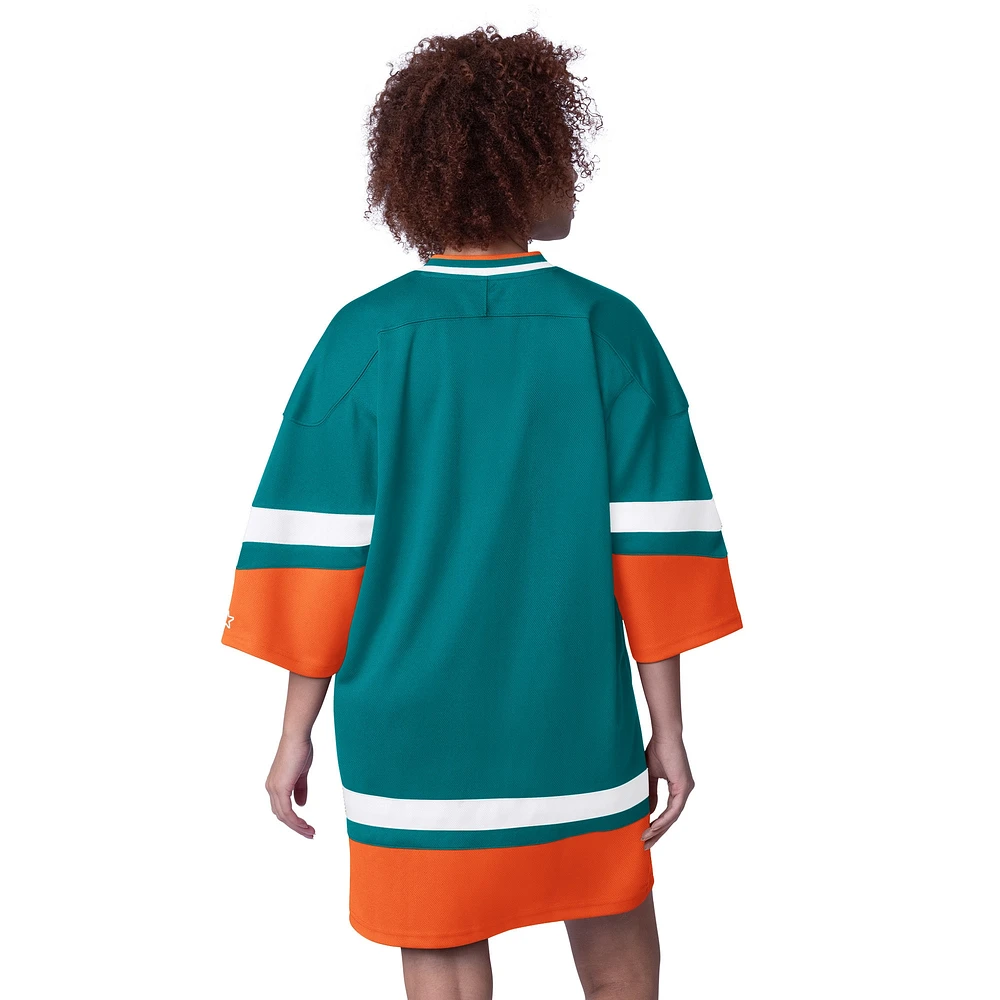 Women's Starter Aqua Miami Dolphins Slap Shot 3/4 Sleeve Sneaker Dress