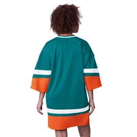 Women's Starter Aqua Miami Dolphins Slap Shot 3/4 Sleeve Sneaker Dress