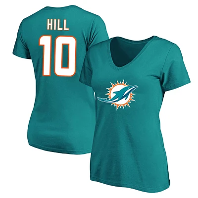 T-shirt à col rond taille plus pour femme Tyreek Hill Aqua Miami Dolphins Fair Catch Name & Number
