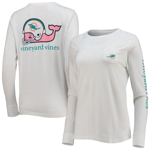 T-shirt à manches longues pour femme avec casque Vineyard Vines Miami Dolphins blanc