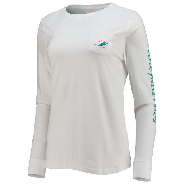 T-shirt à manches longues pour femme avec casque Vineyard Vines Miami Dolphins blanc