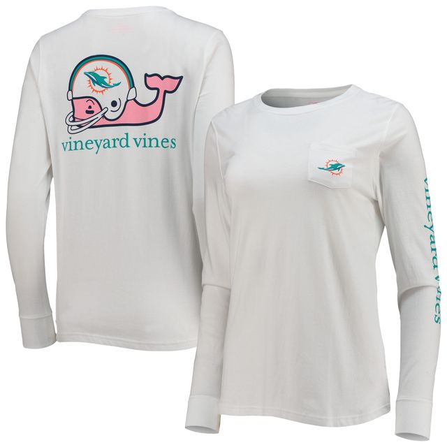 T-shirt à manches longues pour femme avec casque Vineyard Vines Miami Dolphins blanc