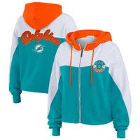 Sweat à capuche zippé color block bleu/blanc pour femme WEAR by Erin Andrews des Miami Dolphins