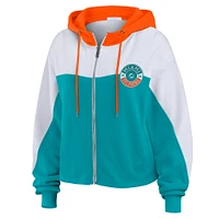 Sweat à capuche zippé color block bleu/blanc pour femme WEAR by Erin Andrews des Miami Dolphins