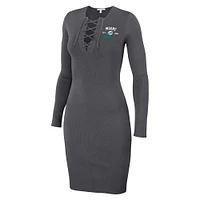 Women's WEAR by Erin Andrews Charcoal Miami Dolphins Lace Up Long Sleeve Dress