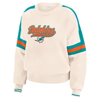 Women's WEAR by Erin Andrews  Cream Miami Dolphins Stripe Pullover Sweater