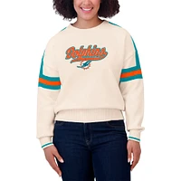 Women's WEAR by Erin Andrews  Cream Miami Dolphins Stripe Pullover Sweater