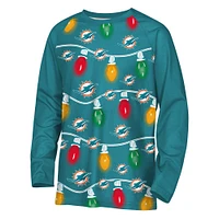Youth Miami Dolphins Two-Piece Garland Holiday Long Sleeve Pajama Set