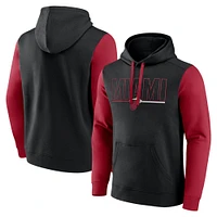 Men's Black Miami Heat Outline Colorblock Pullover Hoodie