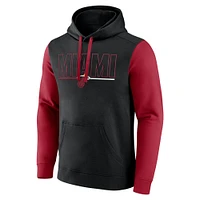 Men's Black Miami Heat Outline Colorblock Pullover Hoodie