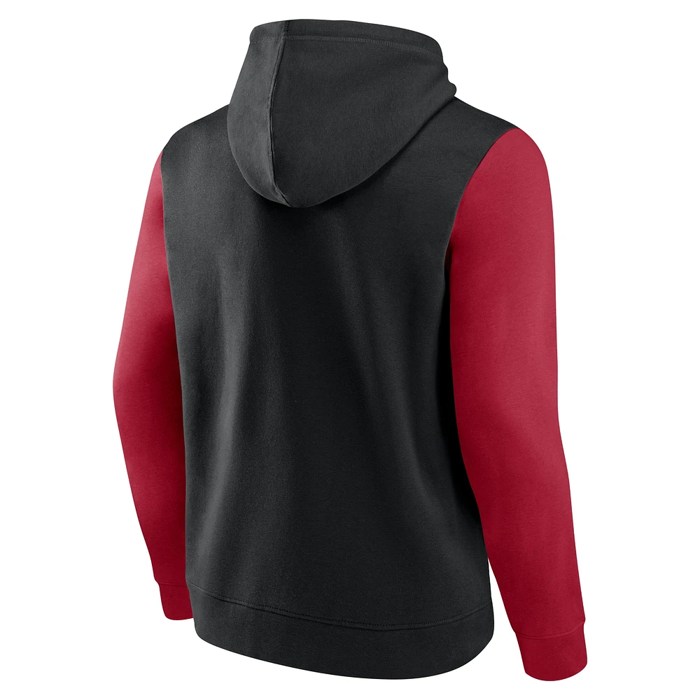 Men's Black Miami Heat Outline Colorblock Pullover Hoodie