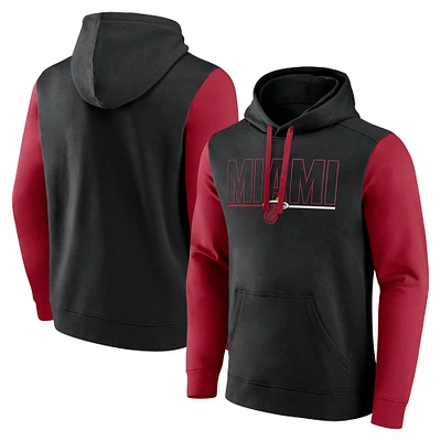 Men's Black Miami Heat Outline Colorblock Pullover Hoodie