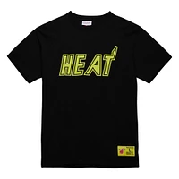 Men's Mitchell & Ness Black Miami Heat Hardwood Classics Neon Nights Premium T-Shirt